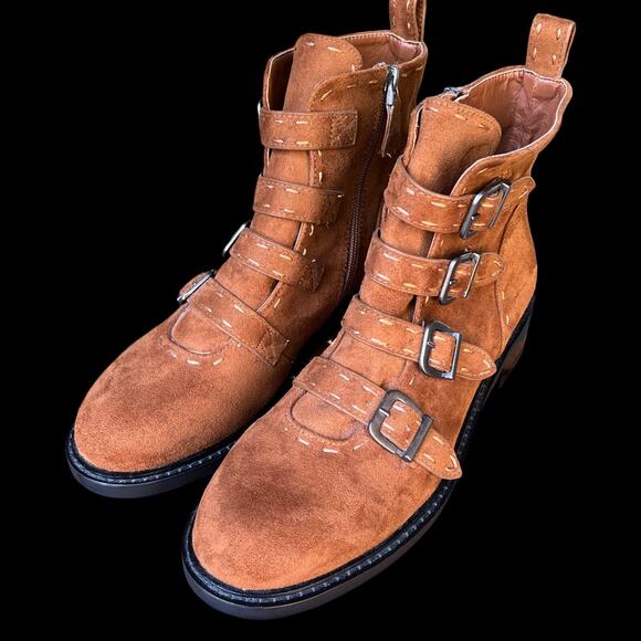 Aerosoles Arezzo Women's Size 10 buckle bootie faux suede brown boot - Picture 2 of 14